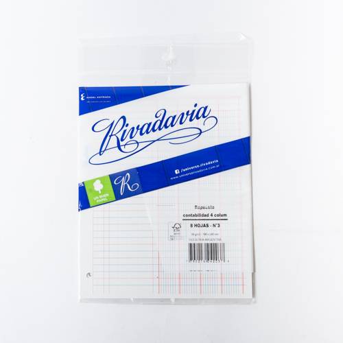 Repuesto Contabilidad Rivadavia 4 Columnas 8 Hojas