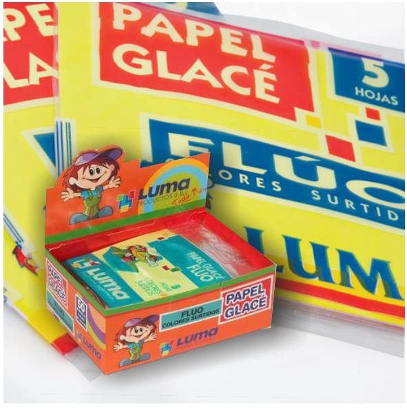 Papel Glase Fluoresente 10X10Cm. Sobre X 5 Hojas